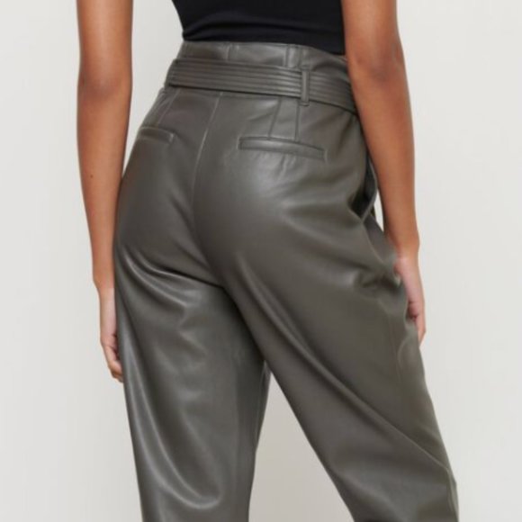 Dynamite Belted Faux Leather Pants in Dark Shadow - Picture 2 of 3